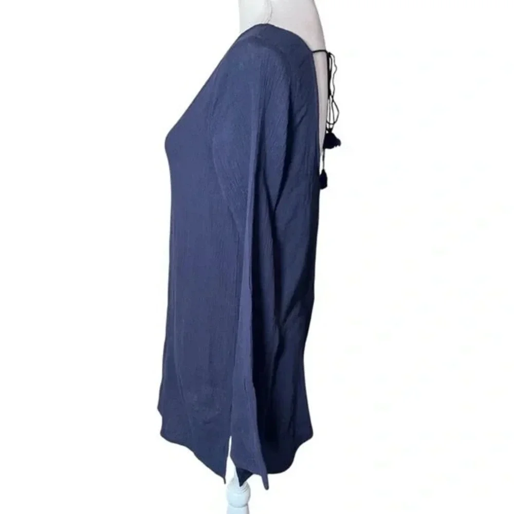 J.Crew Navy Blue‎ Cotton Gauze V-Neck Tunic Top Open Tie Back Small Beachy NWT